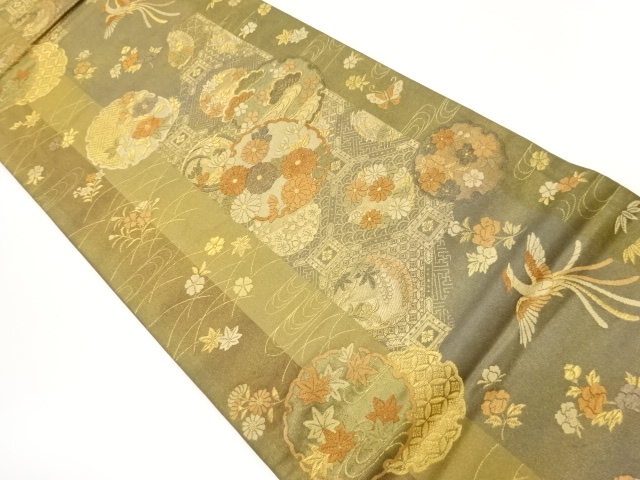 JAPANESE FUKURO OBI / KINSAI / WOVEN FLORAL PLANTS
